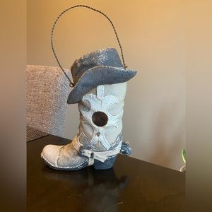 Cowboy boot bird feeder decor